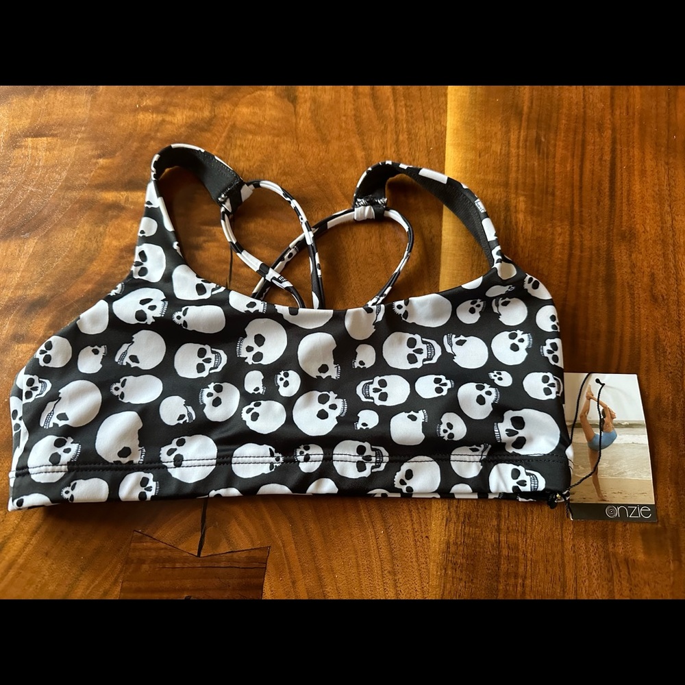 Onzie Black and White Skull Sports Bra